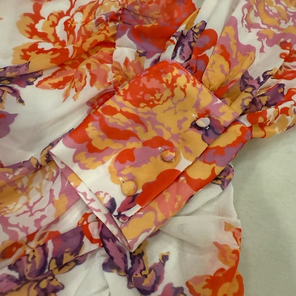 Runaway The Label Acadia Dress Size Small Floral Ruches Mini Dress Sheer Sleeves - Picture 7 of 15